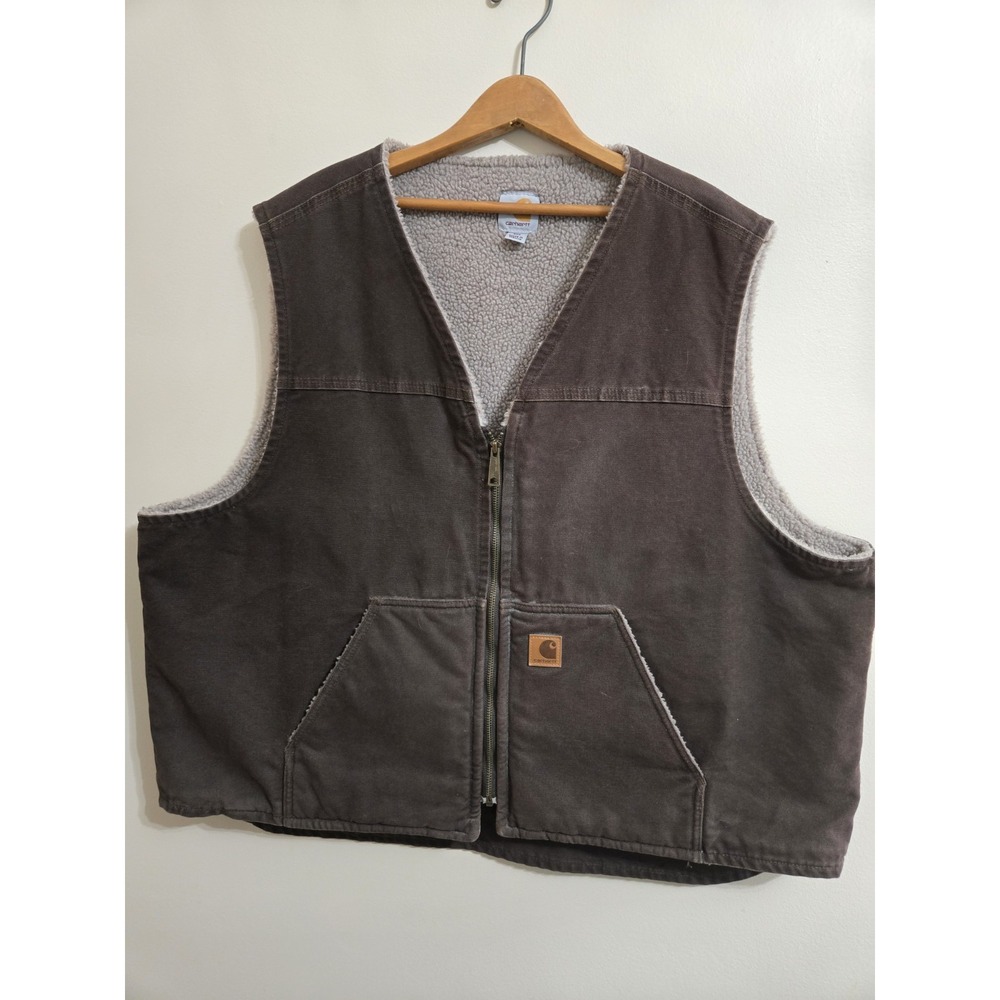Carhartt Sherpa Lined Brown Zip Workwear/Hiking Vest Men's 3XL Big & Tall
